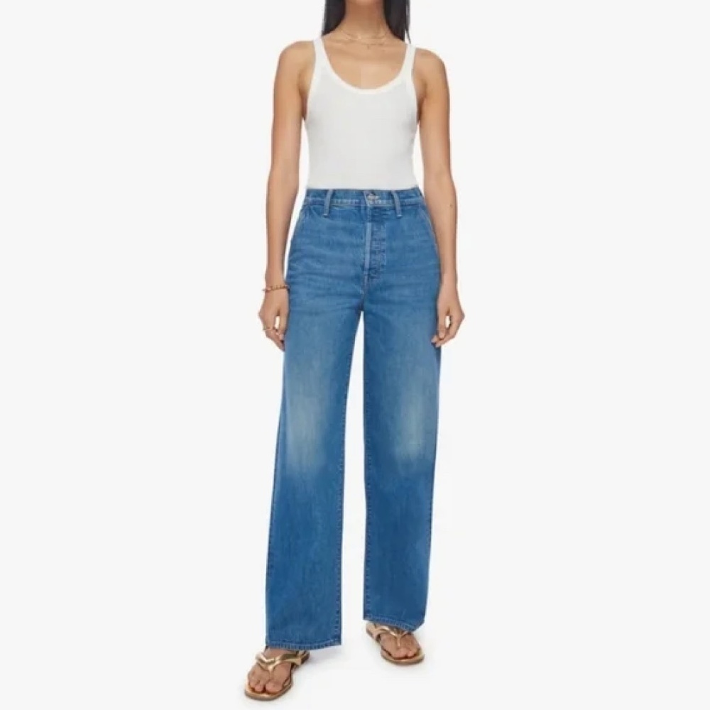 MOTHER High-Rise Wide-Leg Jeans in Washed Blue - Picture 2 of 12